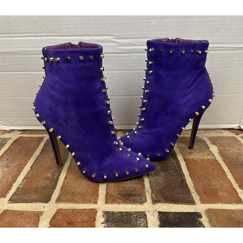 Liliana Purple Studded Suede Ankle Boots